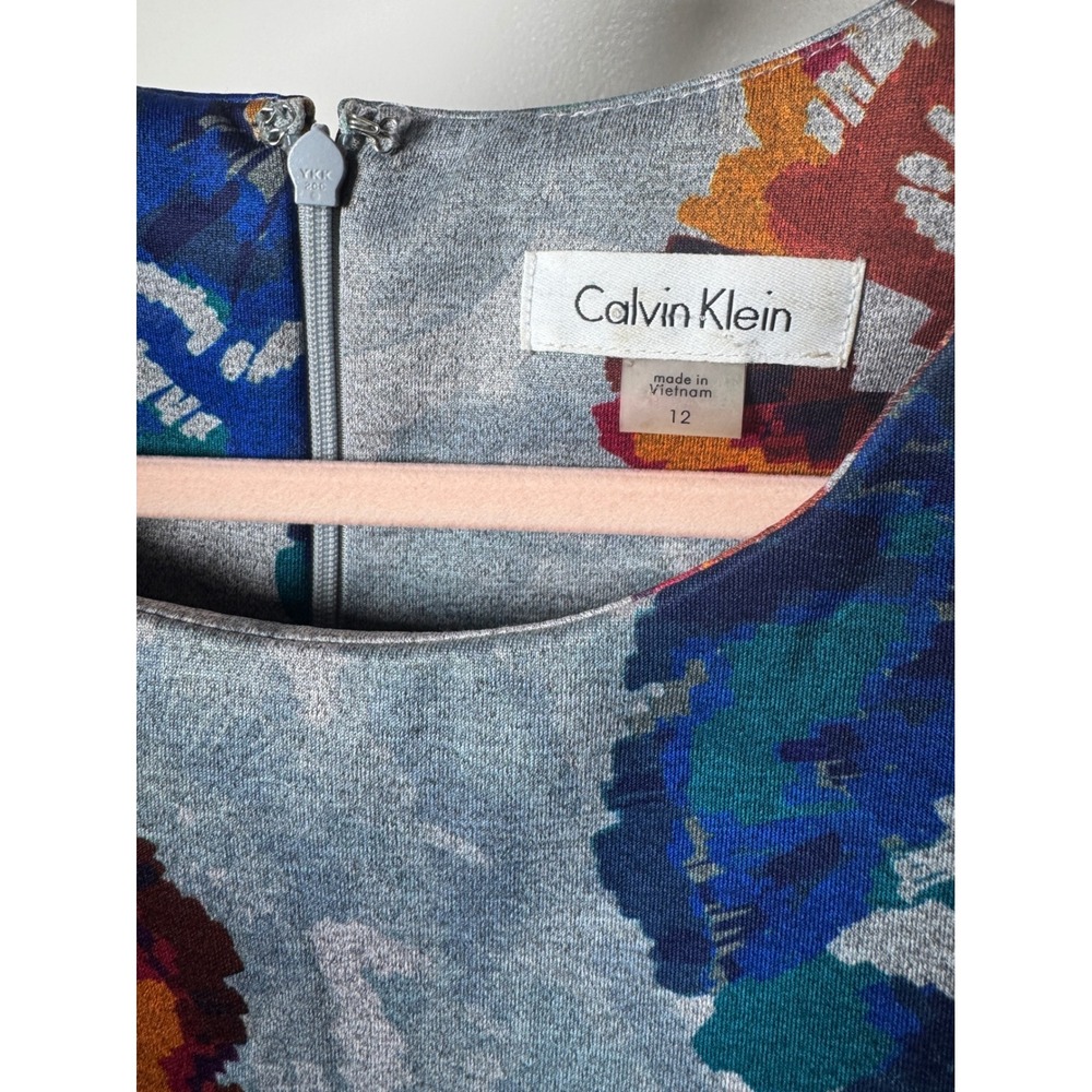 Calvin Klein Womens Floral Fit and Flare Scuba Summer Dress Grey Blue Red 12 - Picture 5 of 7
